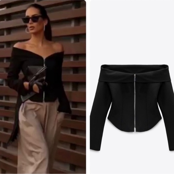 ZARA LIMITED EDITION off the shoulder Blouse Black Size XS New With Tag - Picture 2 of 16